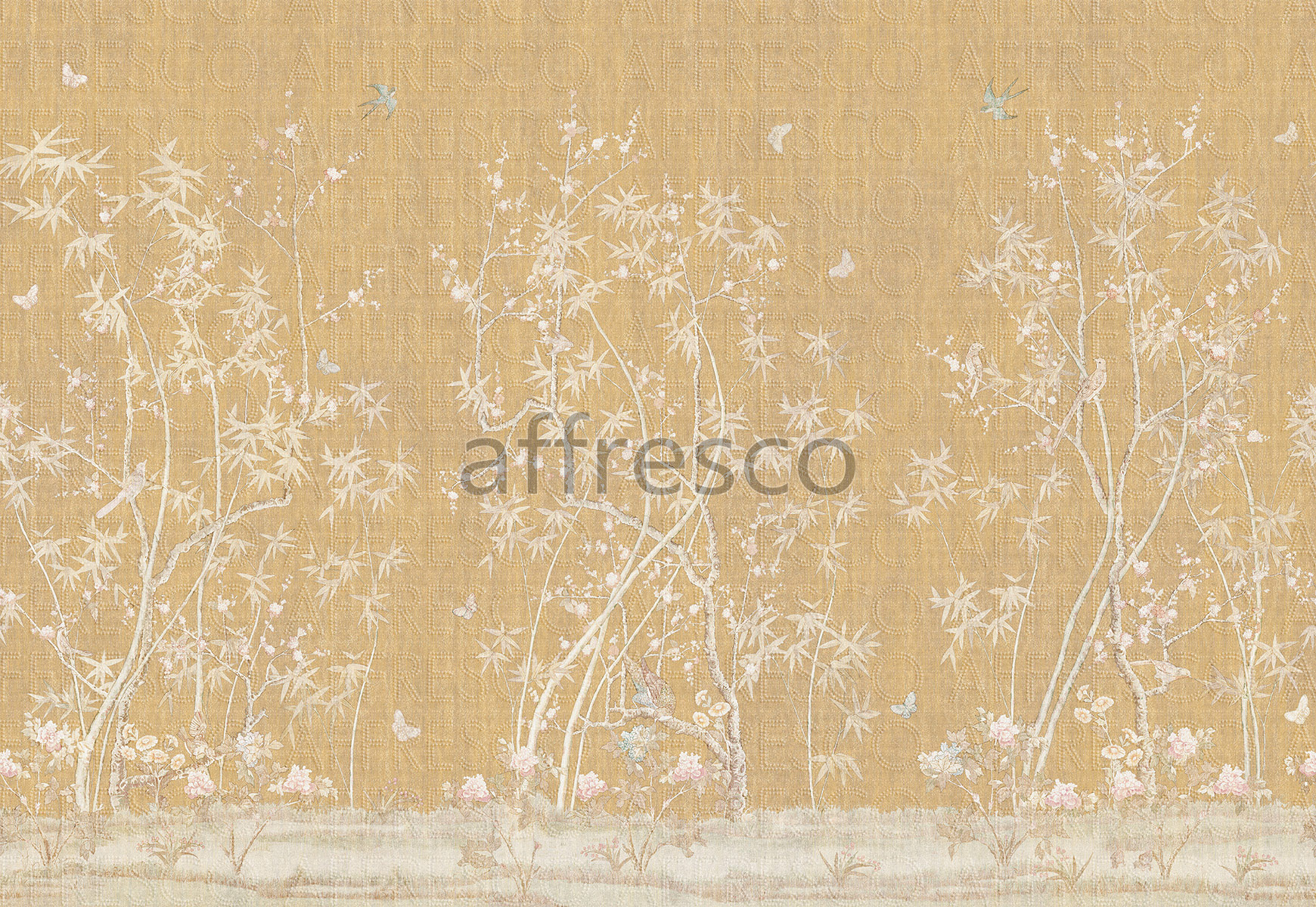 6889 | Gardens | Birds and butterflies on trees | Affresco Factory