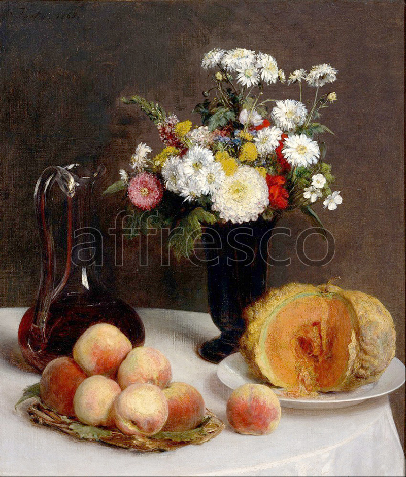 Still life | Henri Fantin Latour Still Life with a Carafe Flowers and Fruit | Affresco Factory