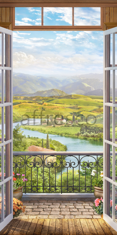 6936 | The best landscapes | View at italian river from a balcony | Affresco Factory