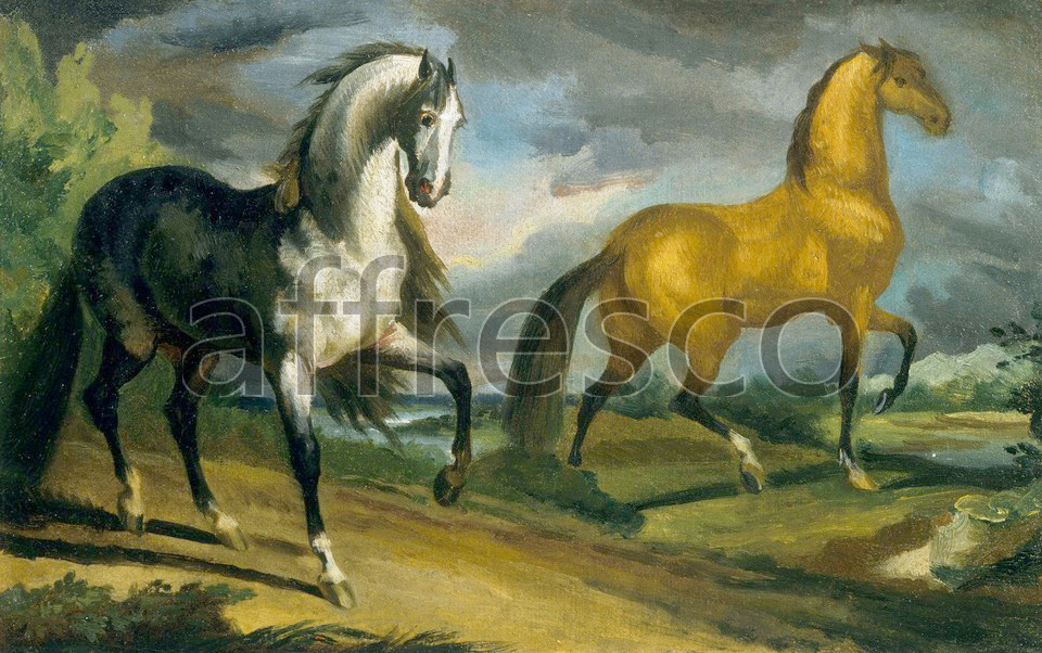 Paintings of animals | Theodore Gericault Two Horses | Affresco Factory