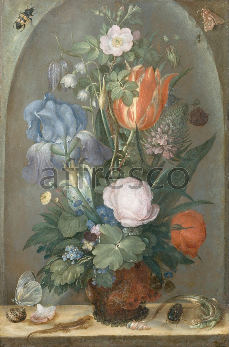 Still life | Roelant Saverij Flower Still Life with Two Lizards | Affresco Factory