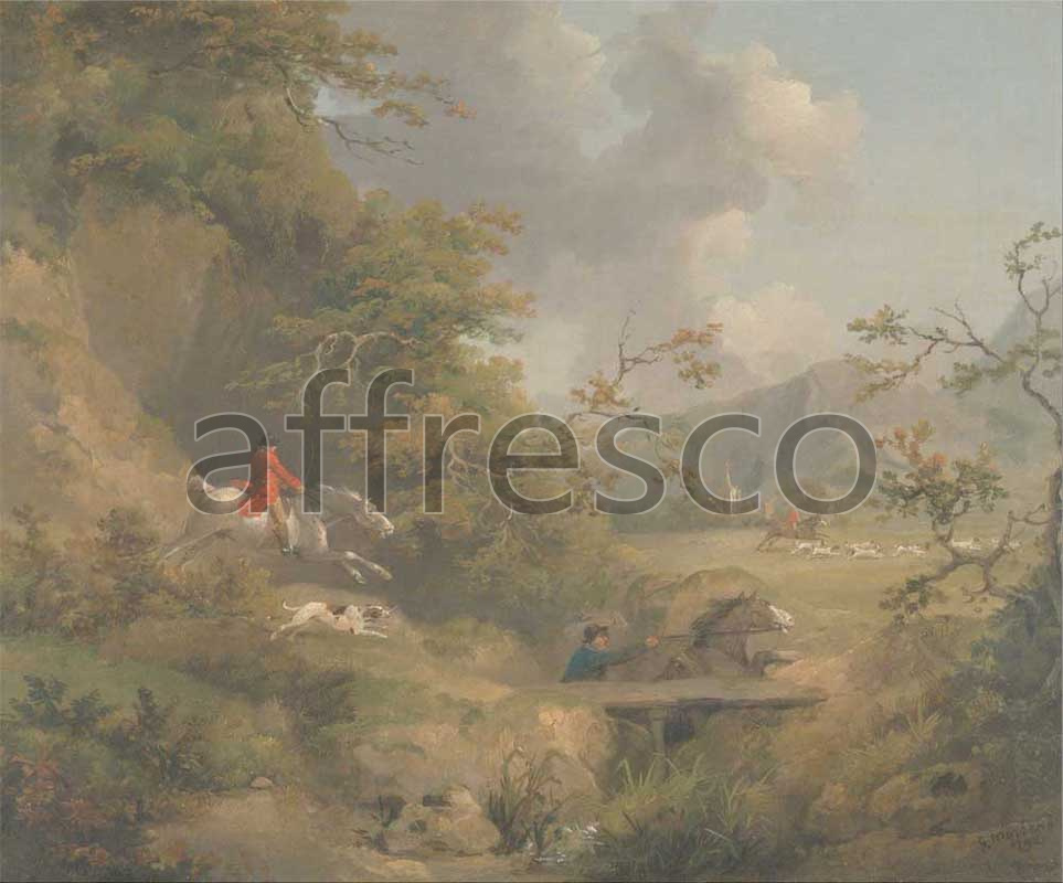 Classic landscapes | George Morland Foxhunting in Hilly Country | Affresco Factory
