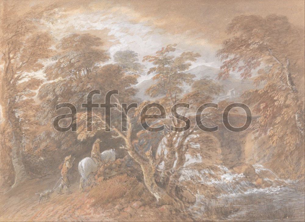 Classic landscapes | Thomas Gainsborough Hilly Landscape with Figures Approaching a Bridge | Affresco Factory