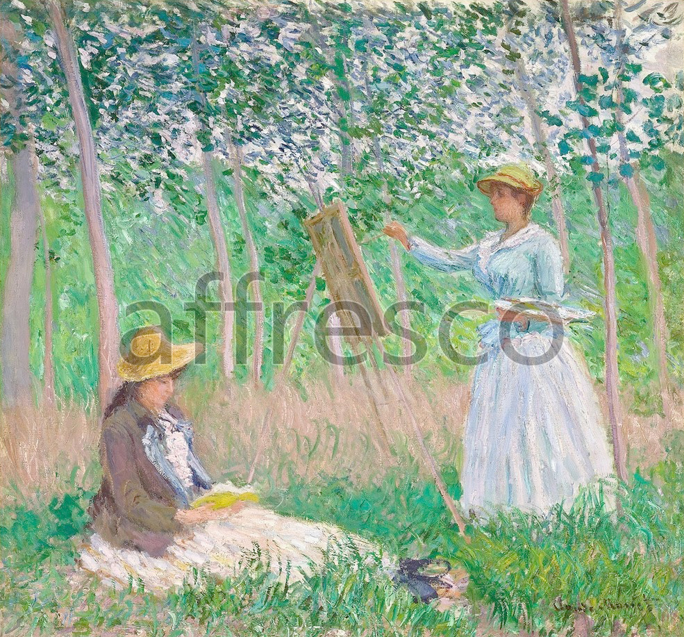 Impressionists & Post-Impressionists | Claude Monet In the Woods at Giverny Blanche Hoschede at Her Easel with Suzanne Hoschede Reading | Affresco Factory