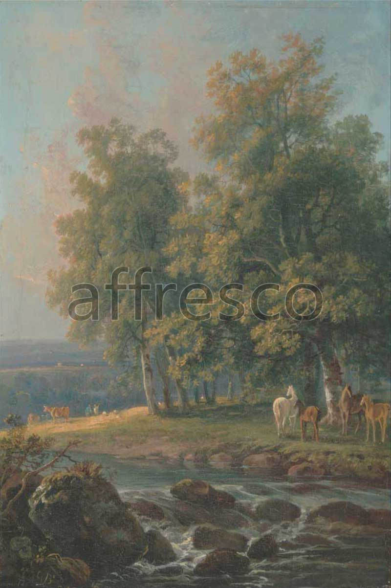 Classic landscapes | George Barret Horses and Cattle by a River | Affresco Factory