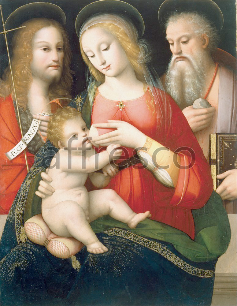 Biblical themes | Andrea Piccinelli known as il Brescianino Madonna with Child and Saints John the Baptist and Girolamo | Affresco Factory
