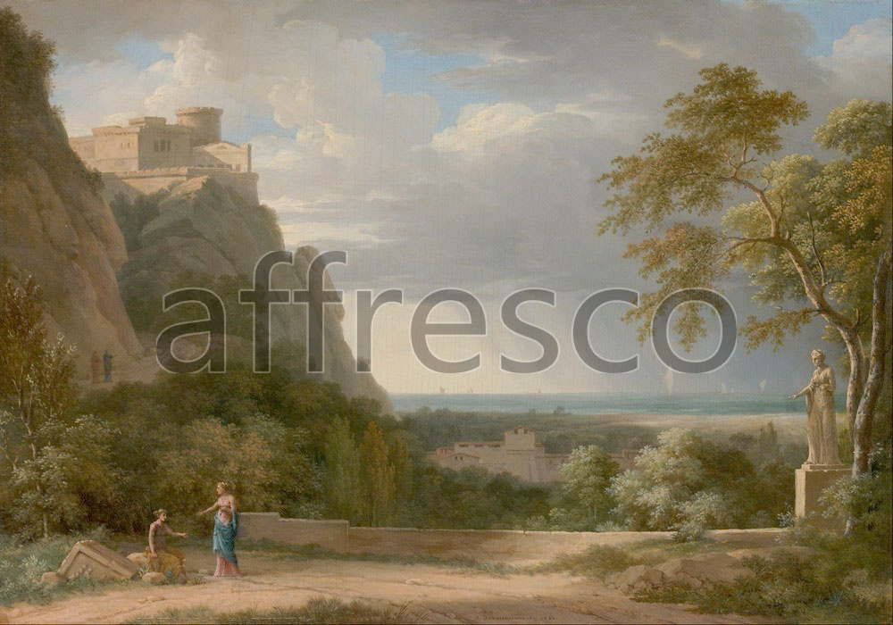Classic landscapes | PierreHenri de Valenciennes Classical Landscape with Figures and Sculpture | Affresco Factory