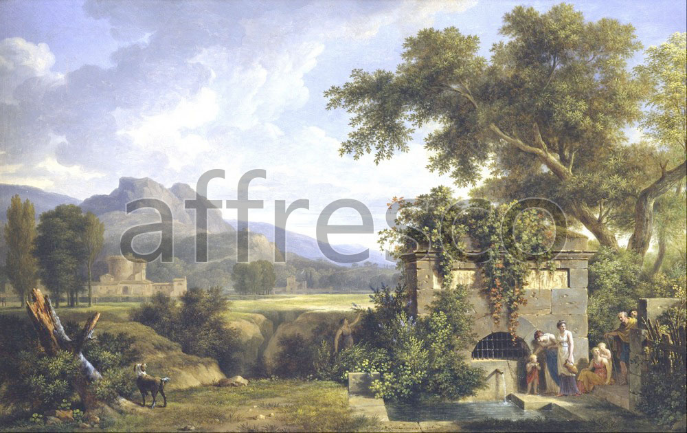 Classic landscapes | Pierre Henri de Valenciennes Classical Landscape with Figures Drinking by a Fountain | Affresco Factory