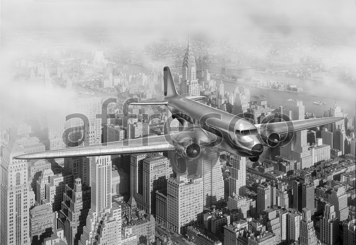 ID12143 | Retro | Самолет над Нью Йорком | Affresco Factory
