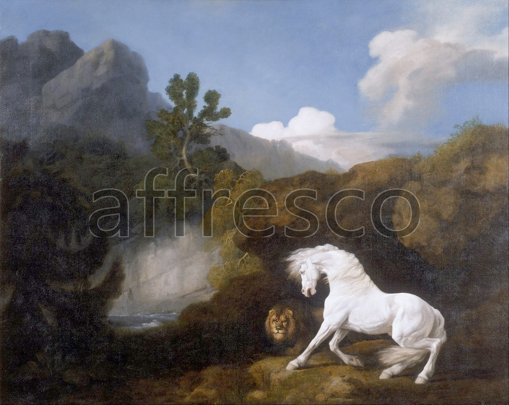 Paintings of animals | George Stubbs Horse Frightened by a Lion 2 | Affresco Factory