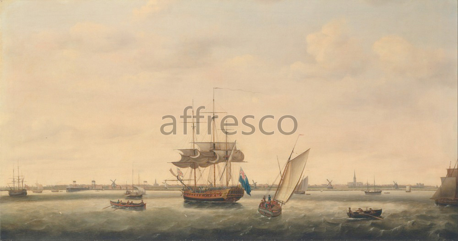 Marine art | Francis Holman The Frigate Surprise at Anchor off Great Yarmouth Norfolk | Affresco Factory