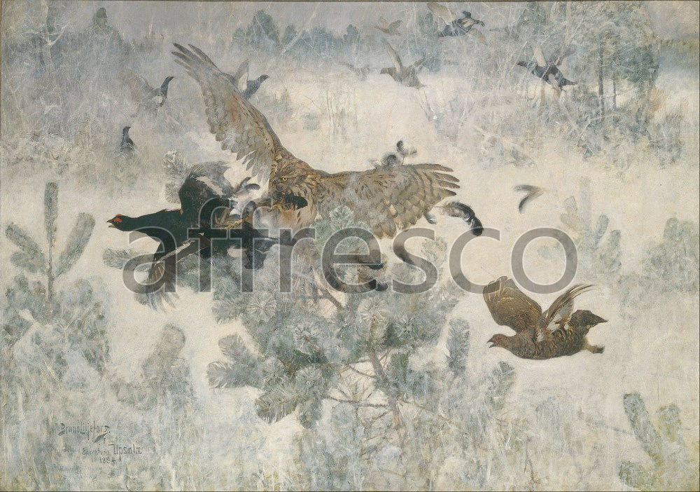 Paintings of animals | Bruno Liljefors Hawk and Black Game | Affresco Factory