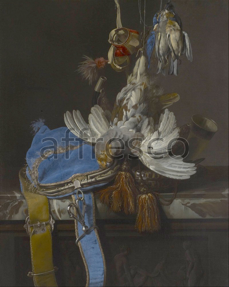 Still life | Willem van Aelst Hunt Still Life with a Velvet Bag on a Marble Ledge | Affresco Factory