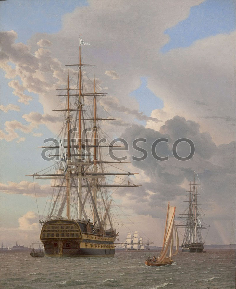Marine art | C.W. Eckersberg The Russian Ship of the Line Asow and a Frigate at Anchor in the Roads of Elsinore | Affresco Factory