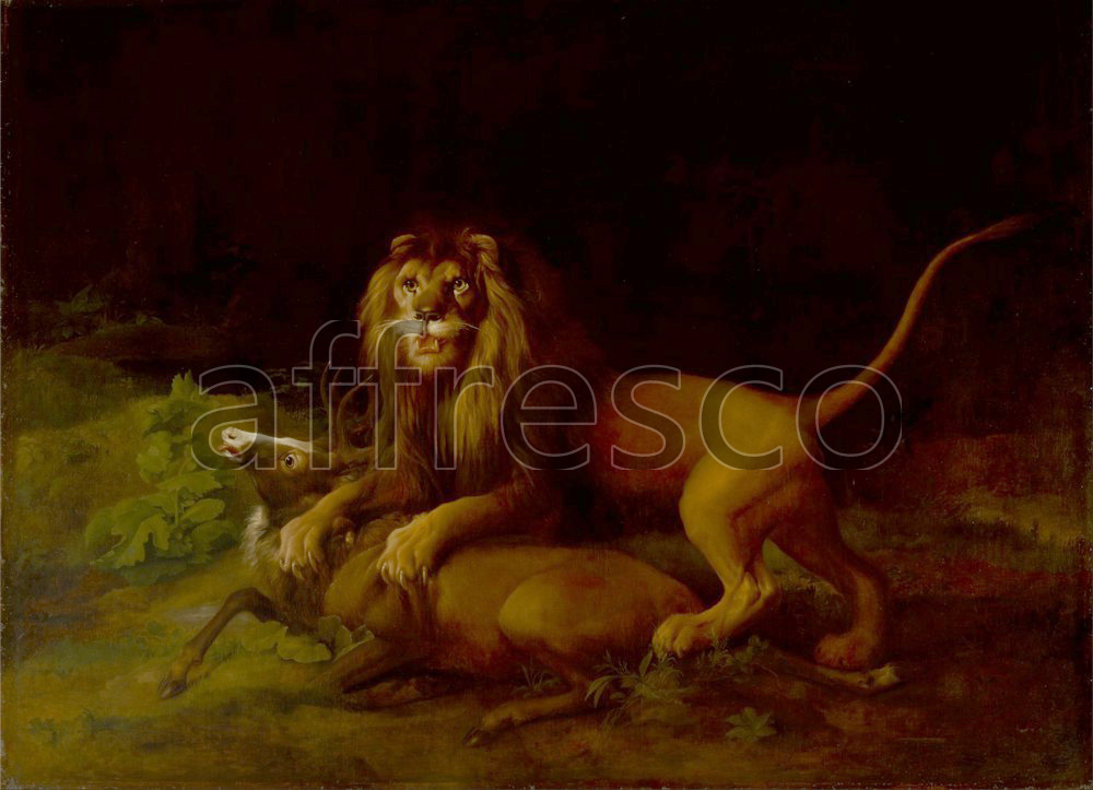 Paintings of animals | George Stubbs A Lion Attacking a Stag | Affresco Factory
