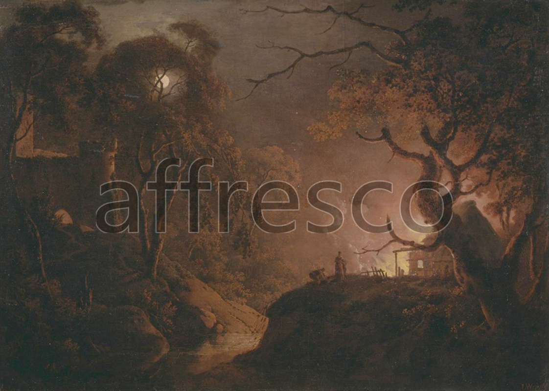 Classic landscapes | Joseph Wright of Derby Cottage on fire at night | Affresco Factory