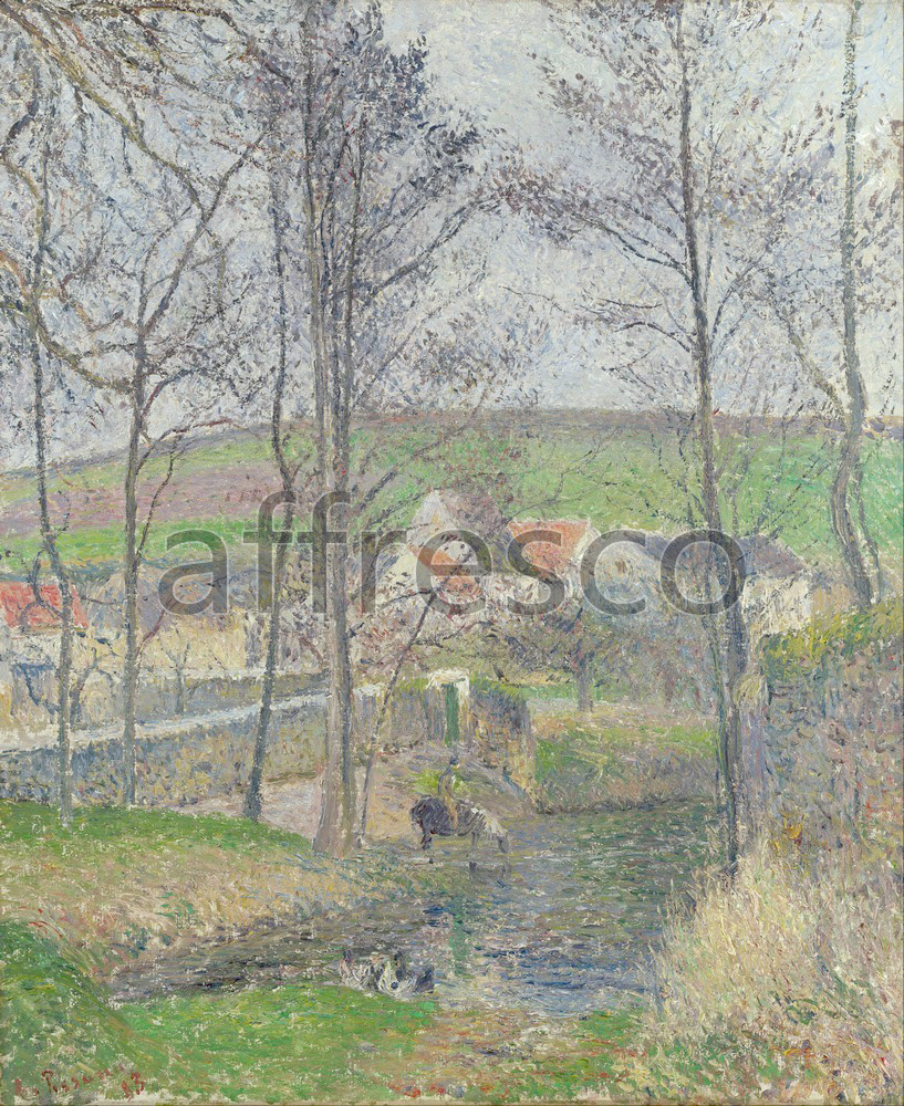Impressionists & Post-Impressionists | Camille Pissarro The banks of the Viosne at Osny in grey weather winter | Affresco Factory