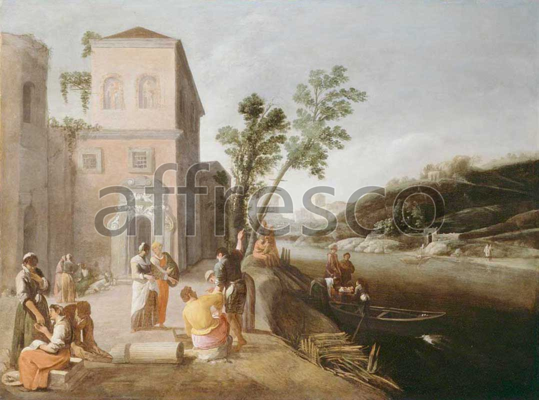 Classic landscapes | Italian Figures on the Bank of a River | Affresco Factory