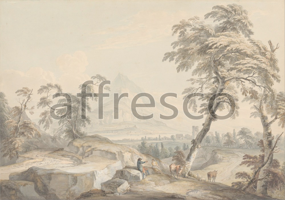 Classic landscapes | Paul Sandby Italianate Landscape with Travelers | Affresco Factory