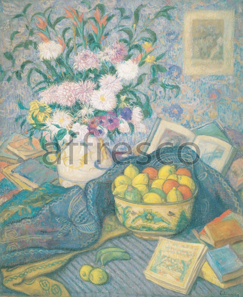 Impressionists & Post-Impressionists | Juan de Echevarria Vase with Bananas Lemons and Books | Affresco Factory