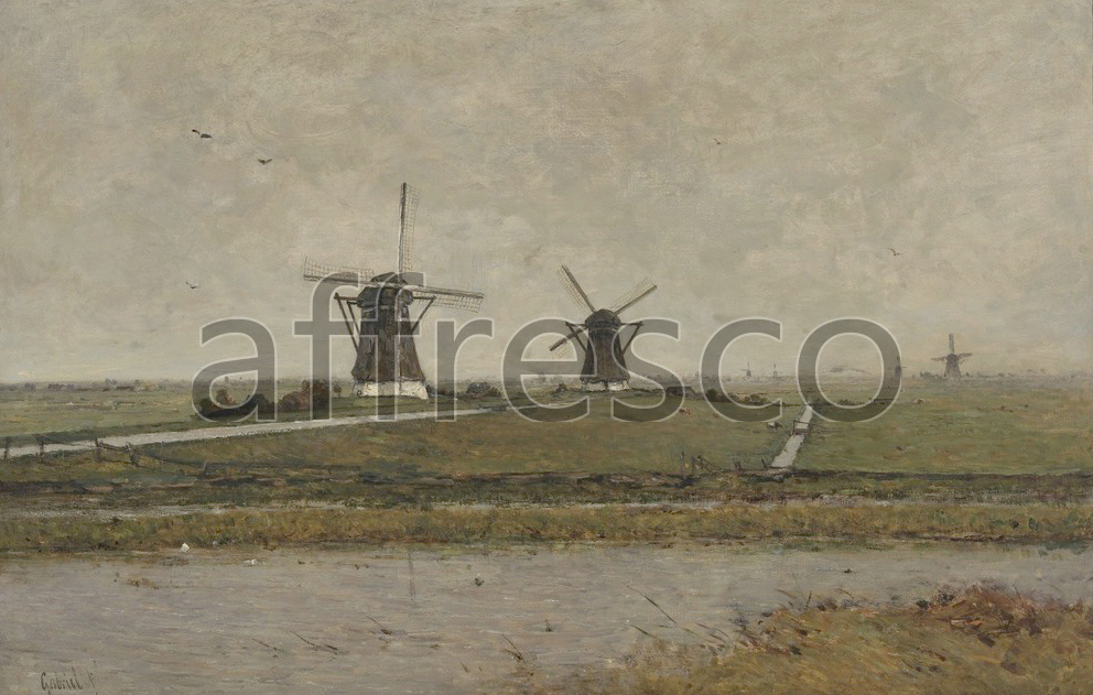 Classic landscapes | Paul Joseph Constantin Gabriel Polder with Mills near Overschie | Affresco Factory