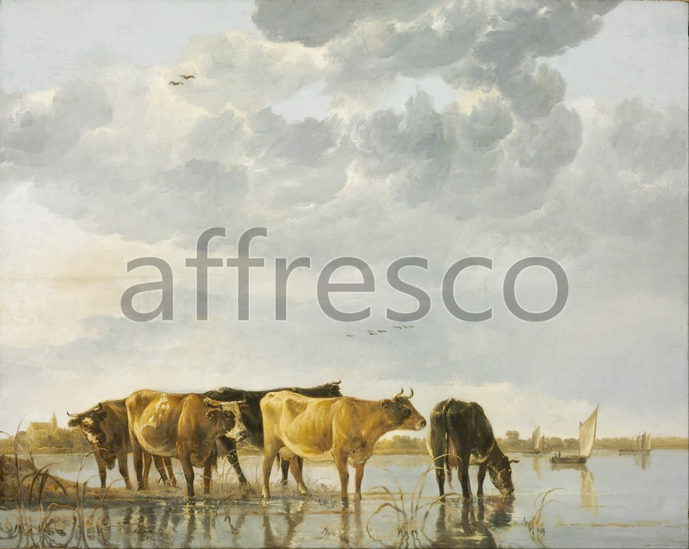 Paintings of animals | Aelbert Cuyp Cows in a River | Affresco Factory