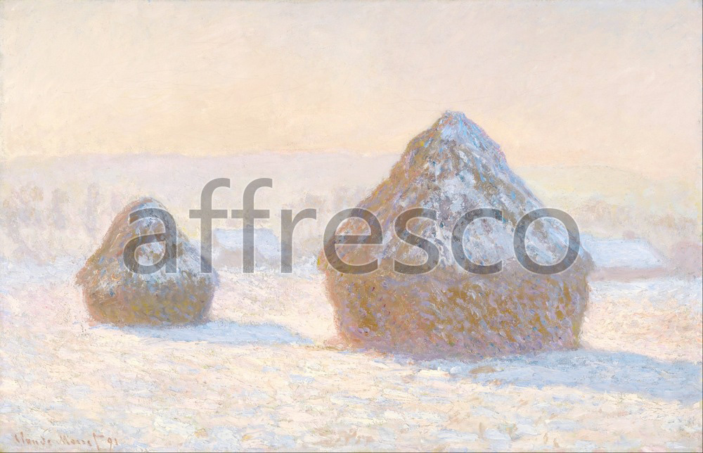 Impressionists & Post-Impressionists | Claude Monet Wheatstacks Snow Effect Morning | Affresco Factory