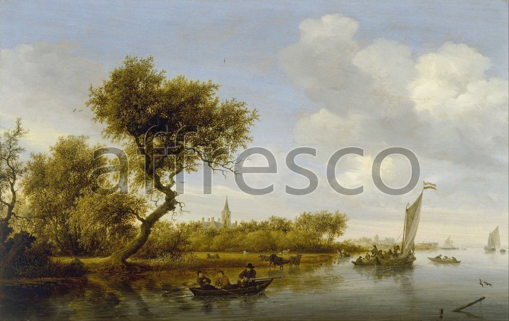 Classic landscapes | Salomon van Ruysdael River Landscape with a Church in the Distance | Affresco Factory