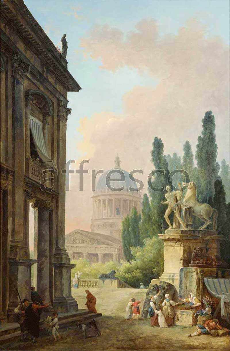 Classic landscapes | Hubert Robert Imaginary View of Rome with the Horse Tamer of the Monte Cavallo and a Church | Affresco Factory