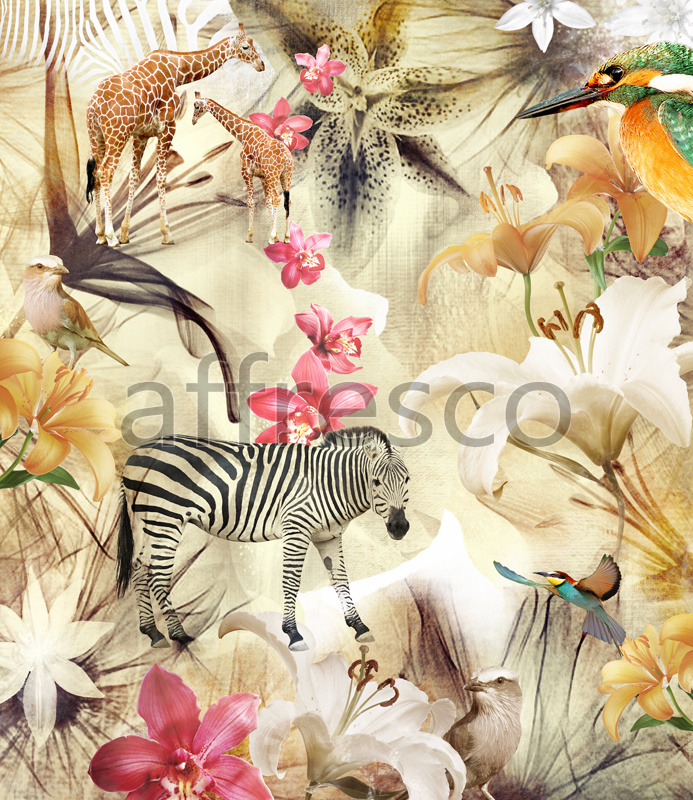 7138 | Retro | Коллаж с цветами и животными | Affresco Factory