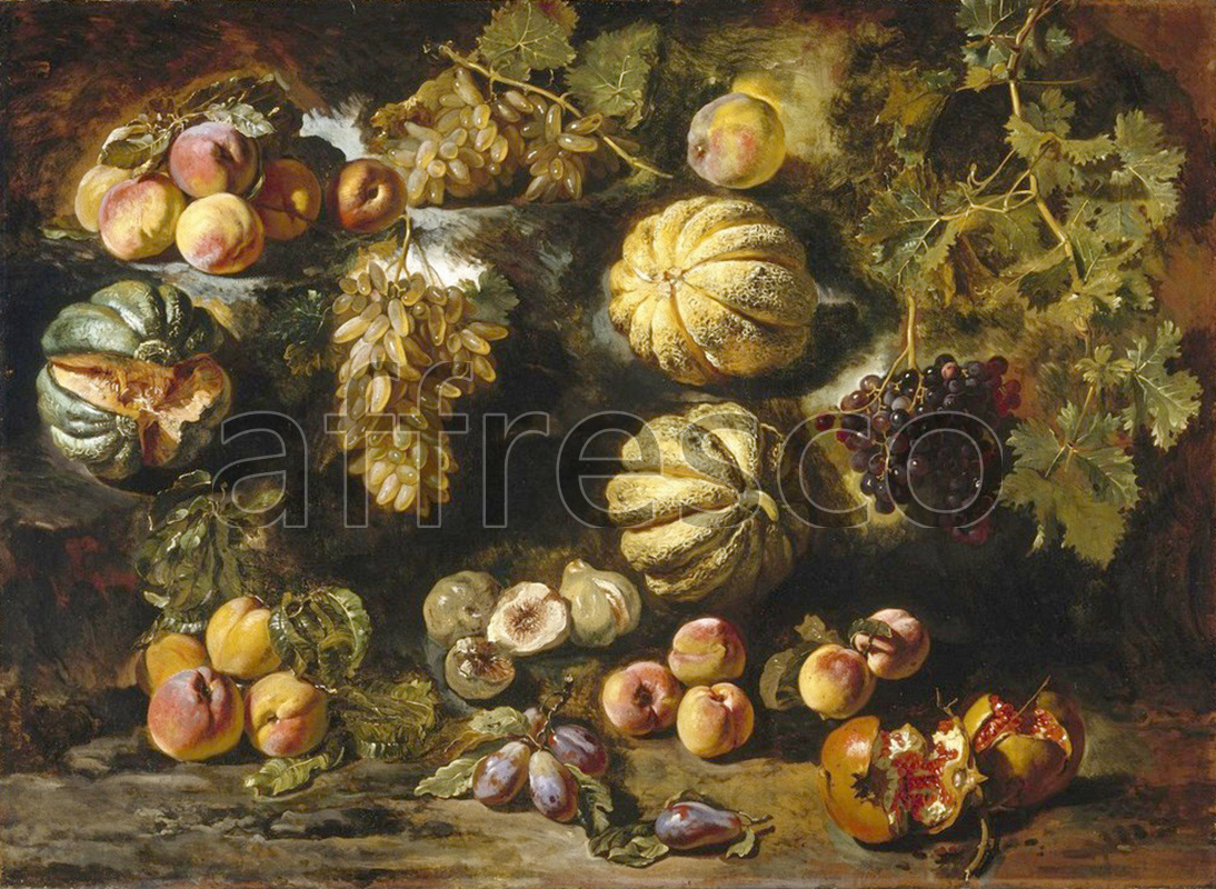 Still life | Michele Pace del Campidoglio Still Life with Melons Peaches Figs and Grapes | Affresco Factory