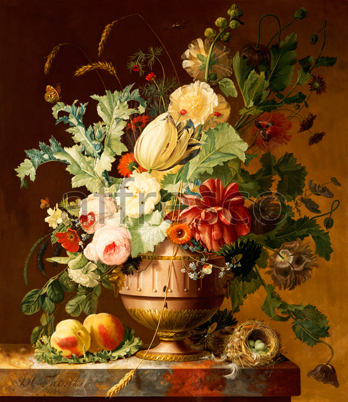 2040 | Still-Life Paintings | flowers and peachs | Affresco Factory
