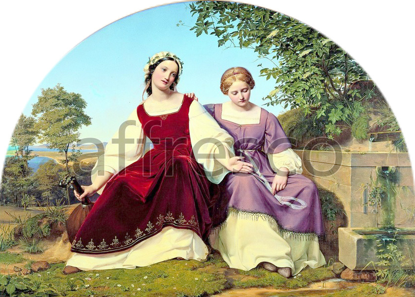 Scenic themes | Eduard Bendeman Two Girls at the Well | Affresco Factory