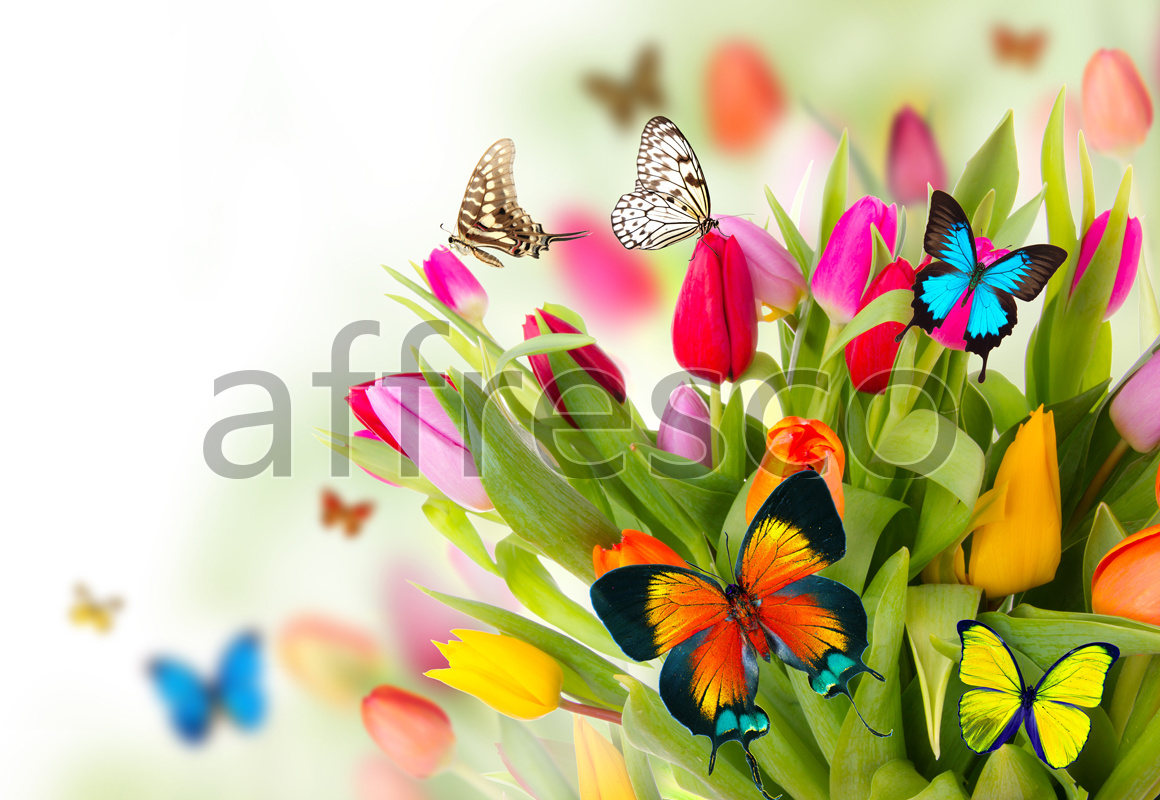 ID12754 | Flowers | butterflies on tulips | Affresco Factory